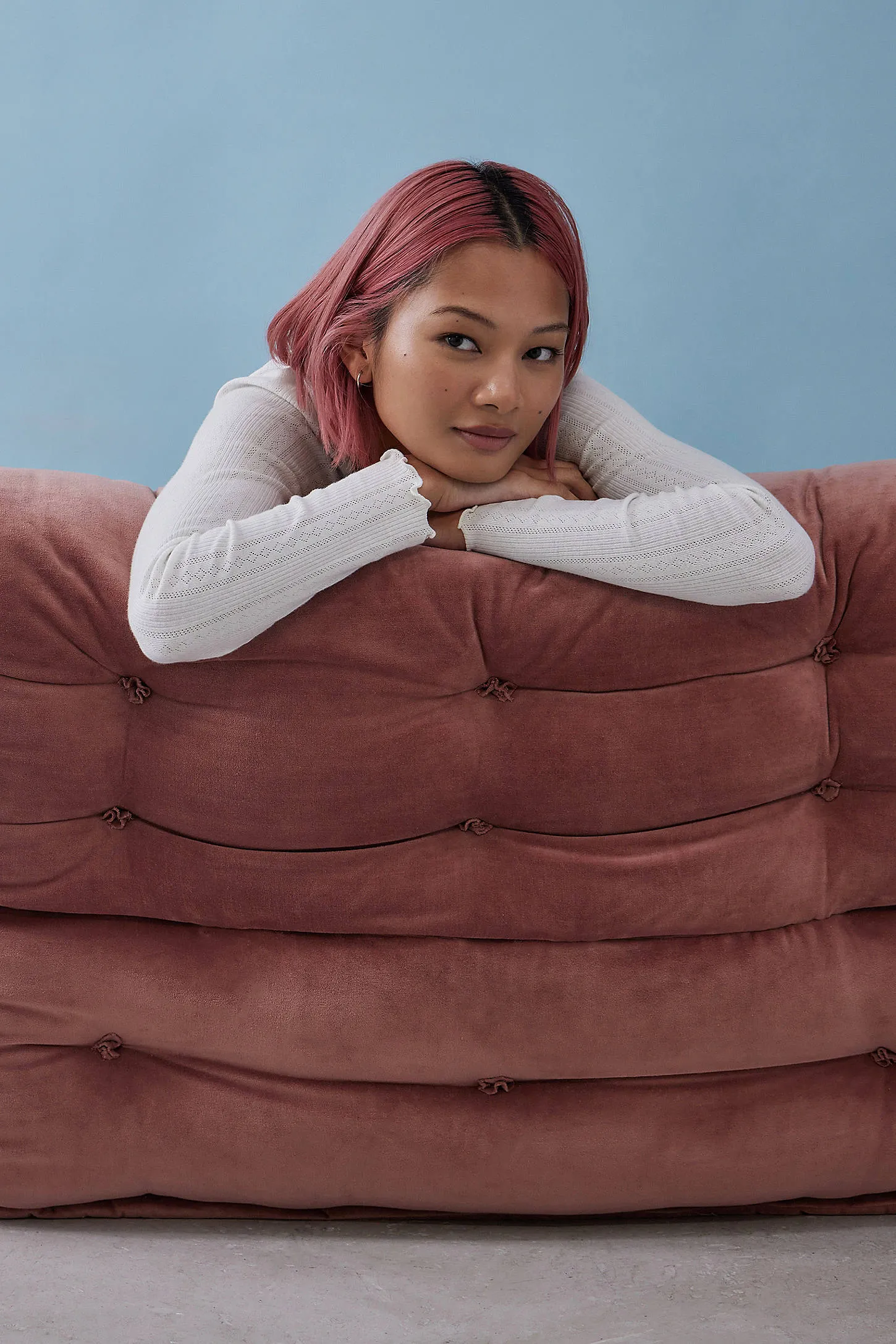 Reema Pink Velvet Two-Seater Floor Cushion - Pink 2