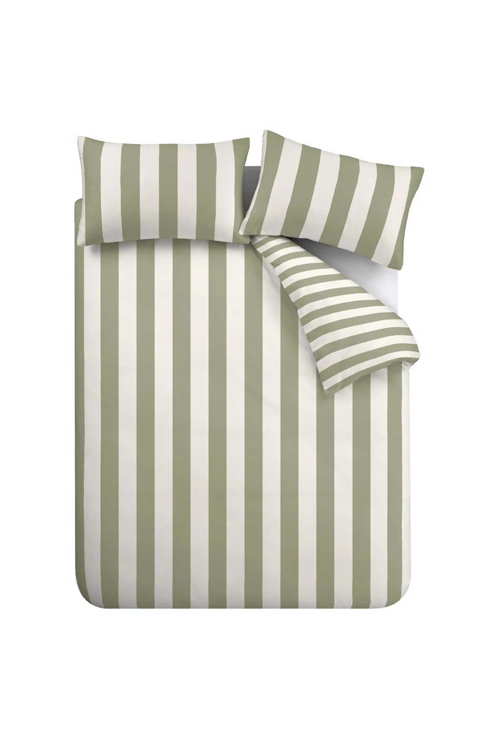Catherine Lansfield 'Cove Stripe' Reversible Duvet Cover Set in Green 6