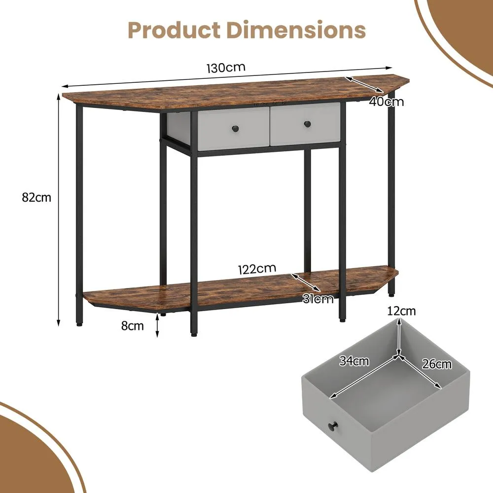 Costway 130 CM Console Table 2-Tier Entryway Table with 2 Drawers-Brown in Brown 2