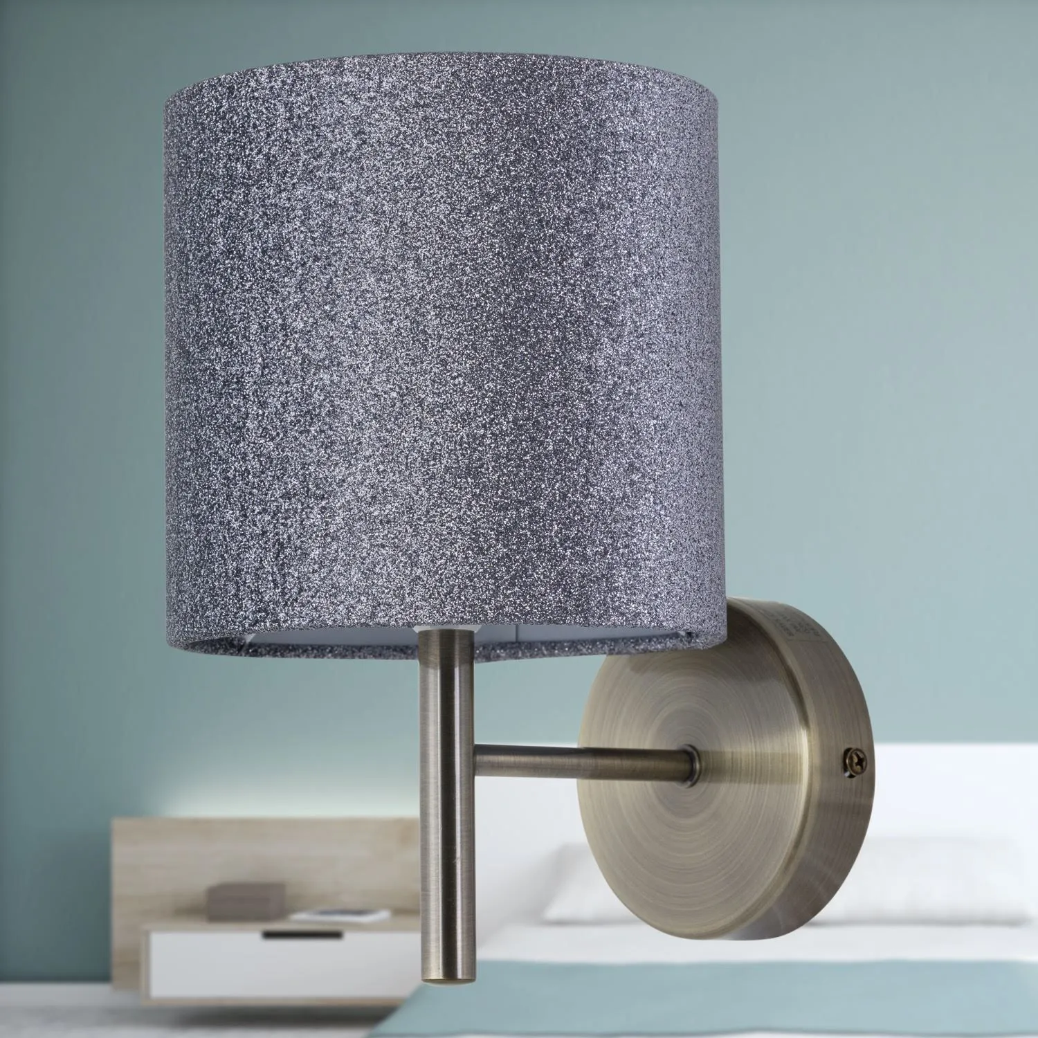 First Choice Lighting Set of 2 Brea - Antique Brass Wall Lights with Silver Glitter Shades in Gold 5