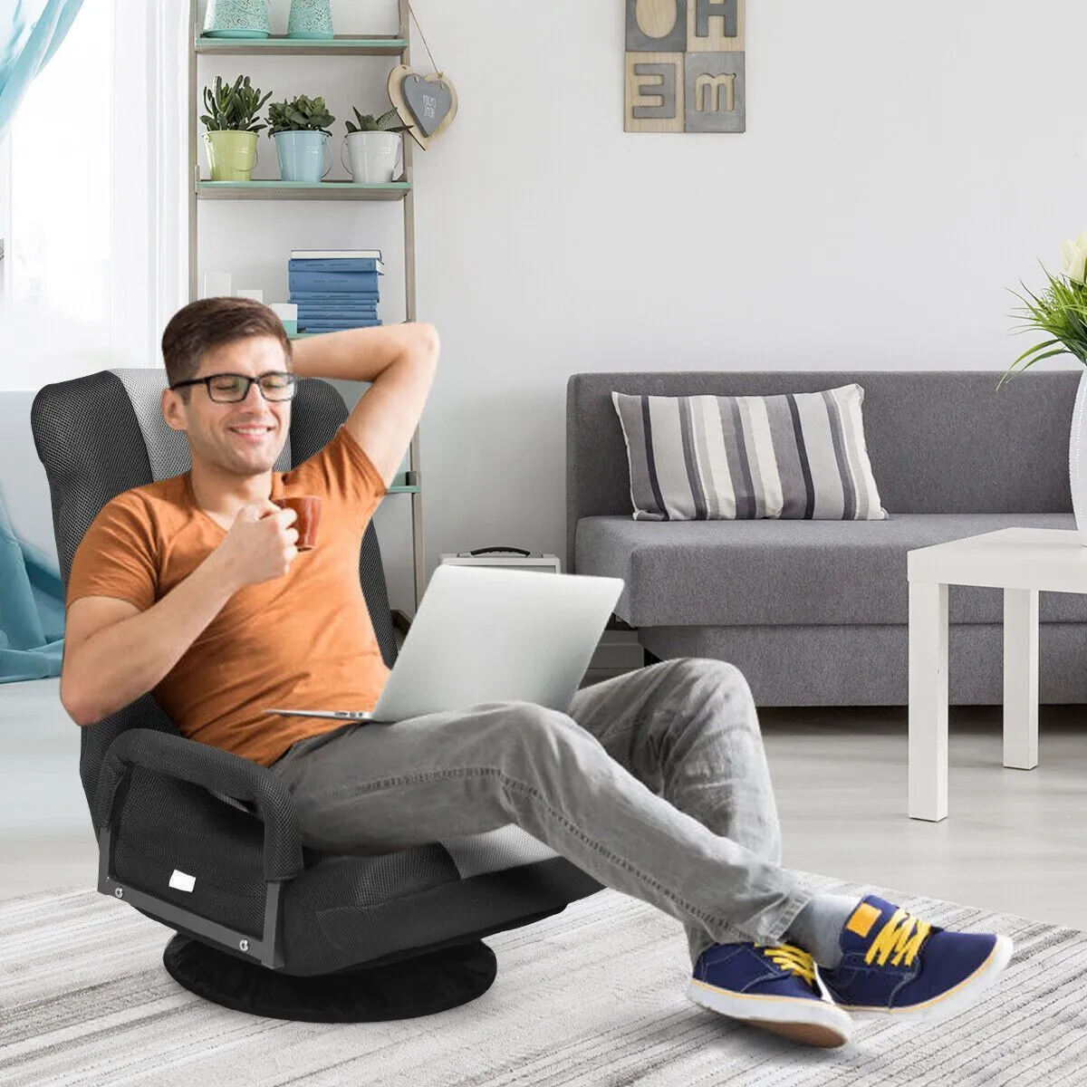 Costway Folding Floor Gaming Chair Adjustable 6-Position Floor Lazy Chair 2