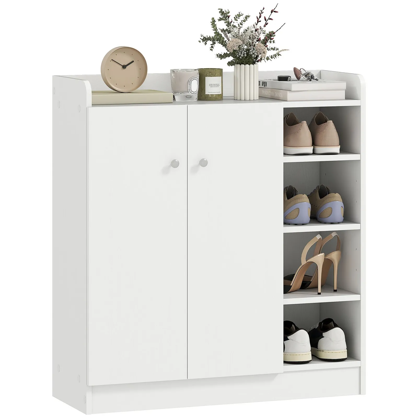 HOMCOM Shoe Storage Cabinet Footwear Rack Stand w/Adjustable Shelves White 2