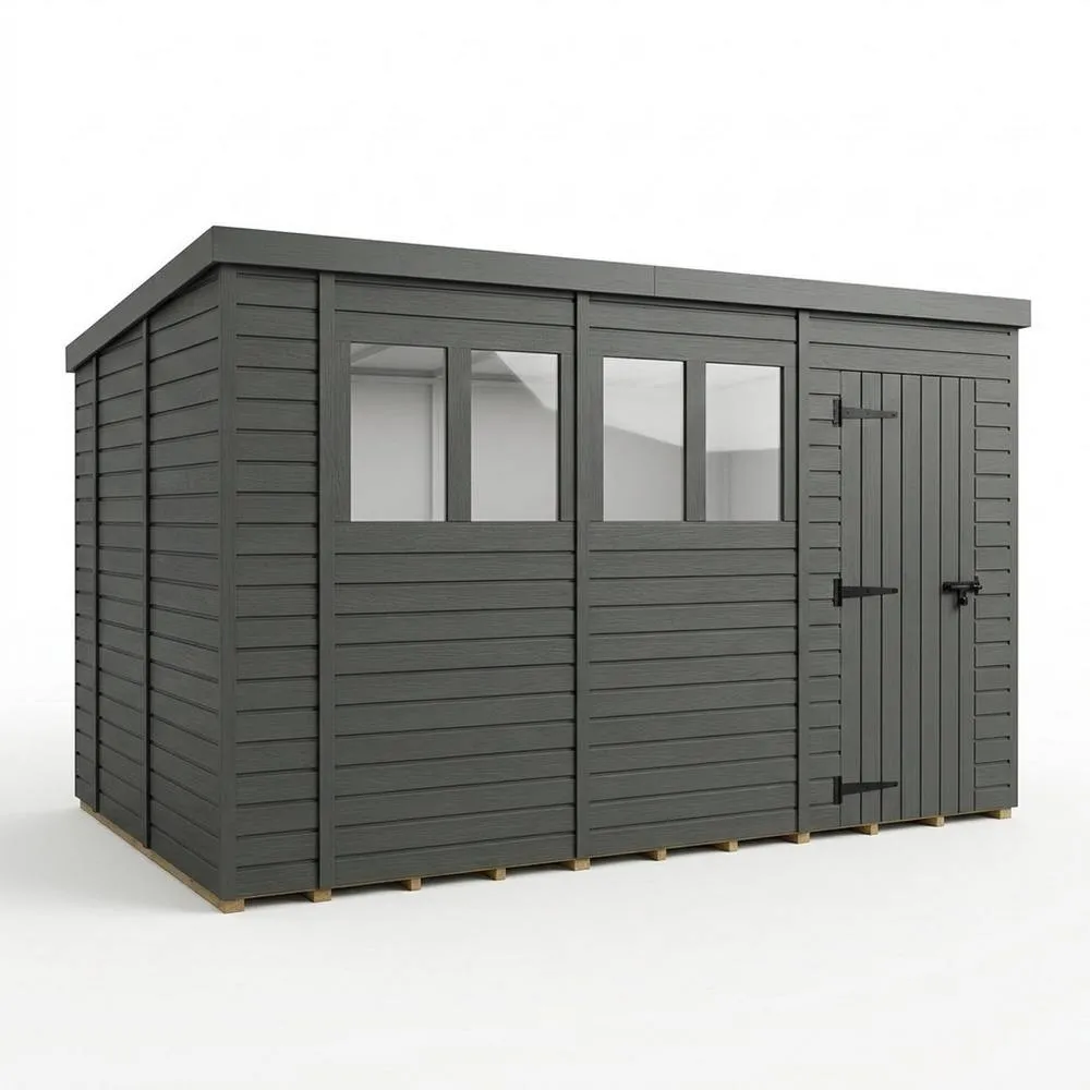 Buttercup Farm 14ft x 10ft Composite Pent Garden Shed Single Door With Windows in Grey