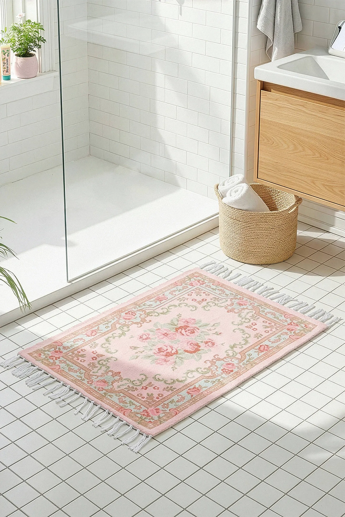 Pink Vintage Rug Bath Mat - Pink