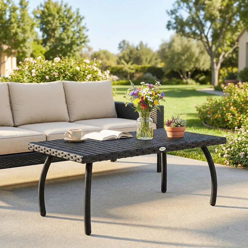 OUTSUNNY 90 cm Rattan Garden Coffee Table Wicker Outdoor Table Furniture in Black