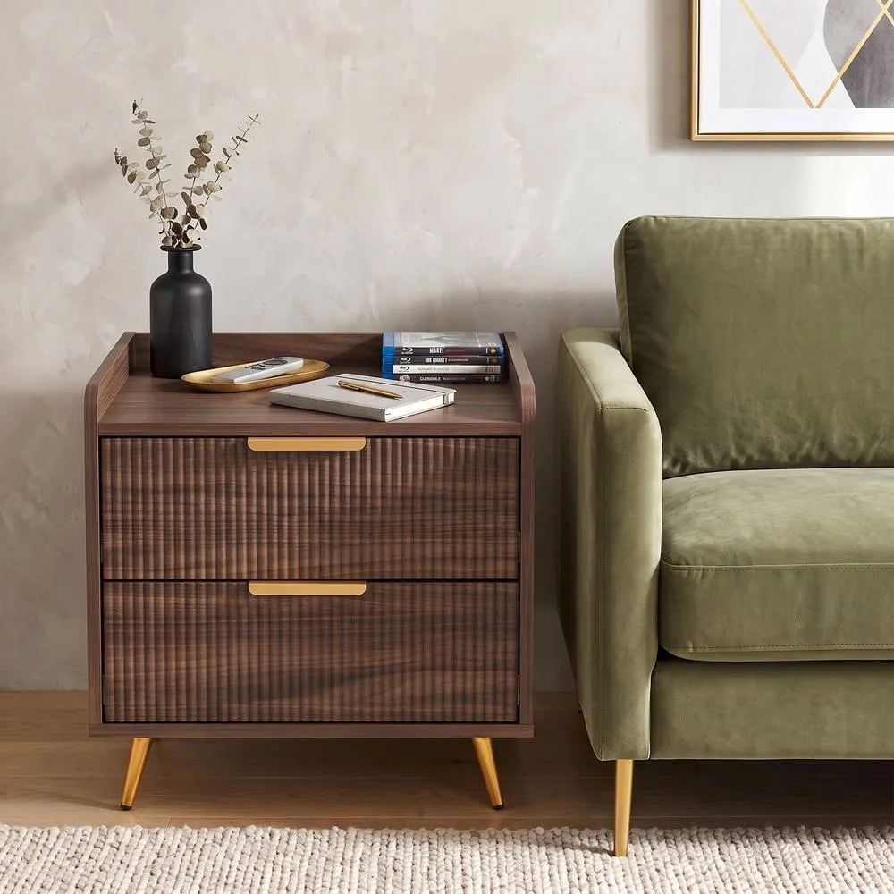 HOMCOM Bedside Table with 2 Drawers for Bedroom, Living Room, Walnut Brown 2