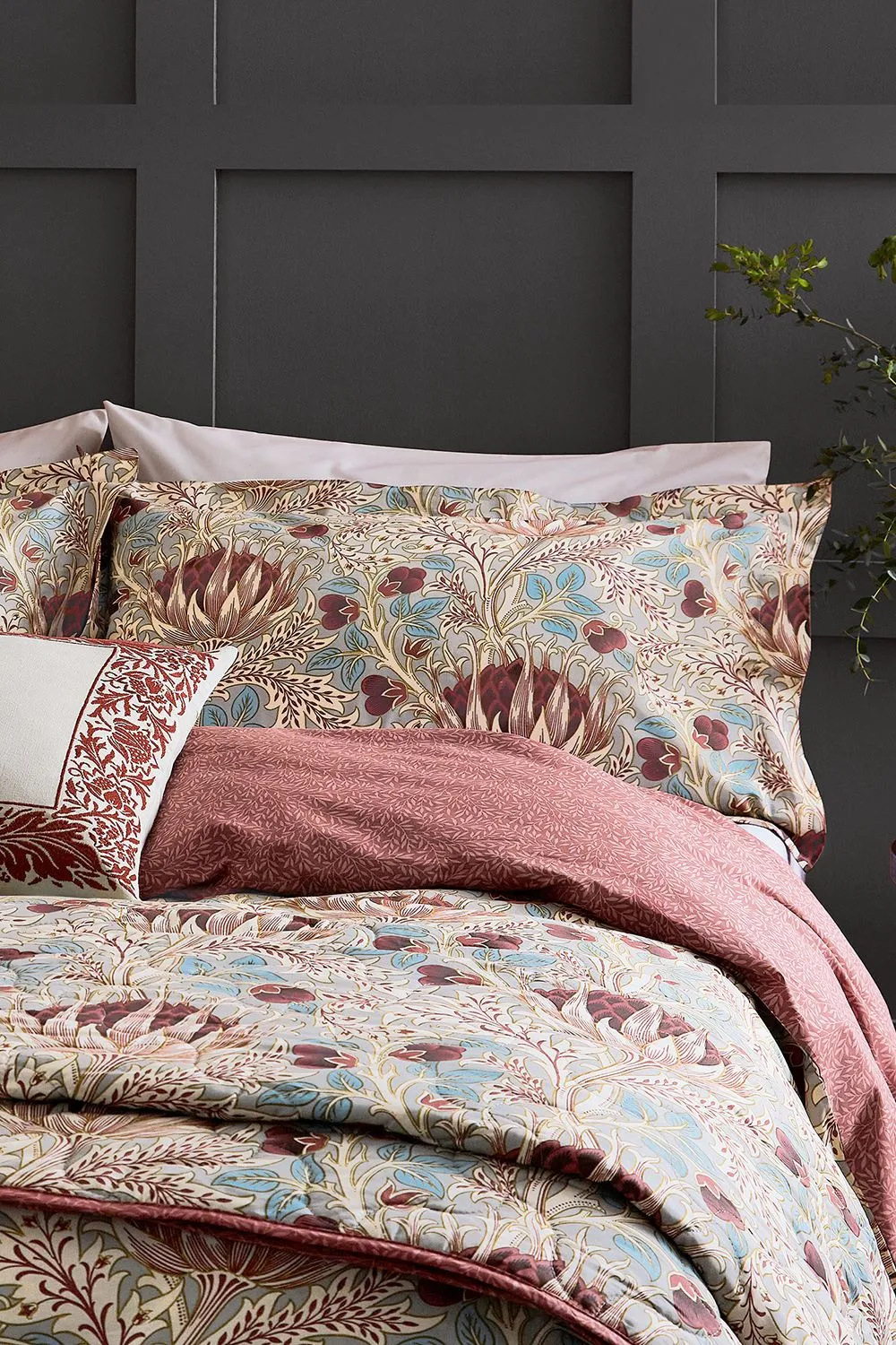 Morris & Co 'Artichoke' Cotton Duvet Cover Set in Mid Grey 2
