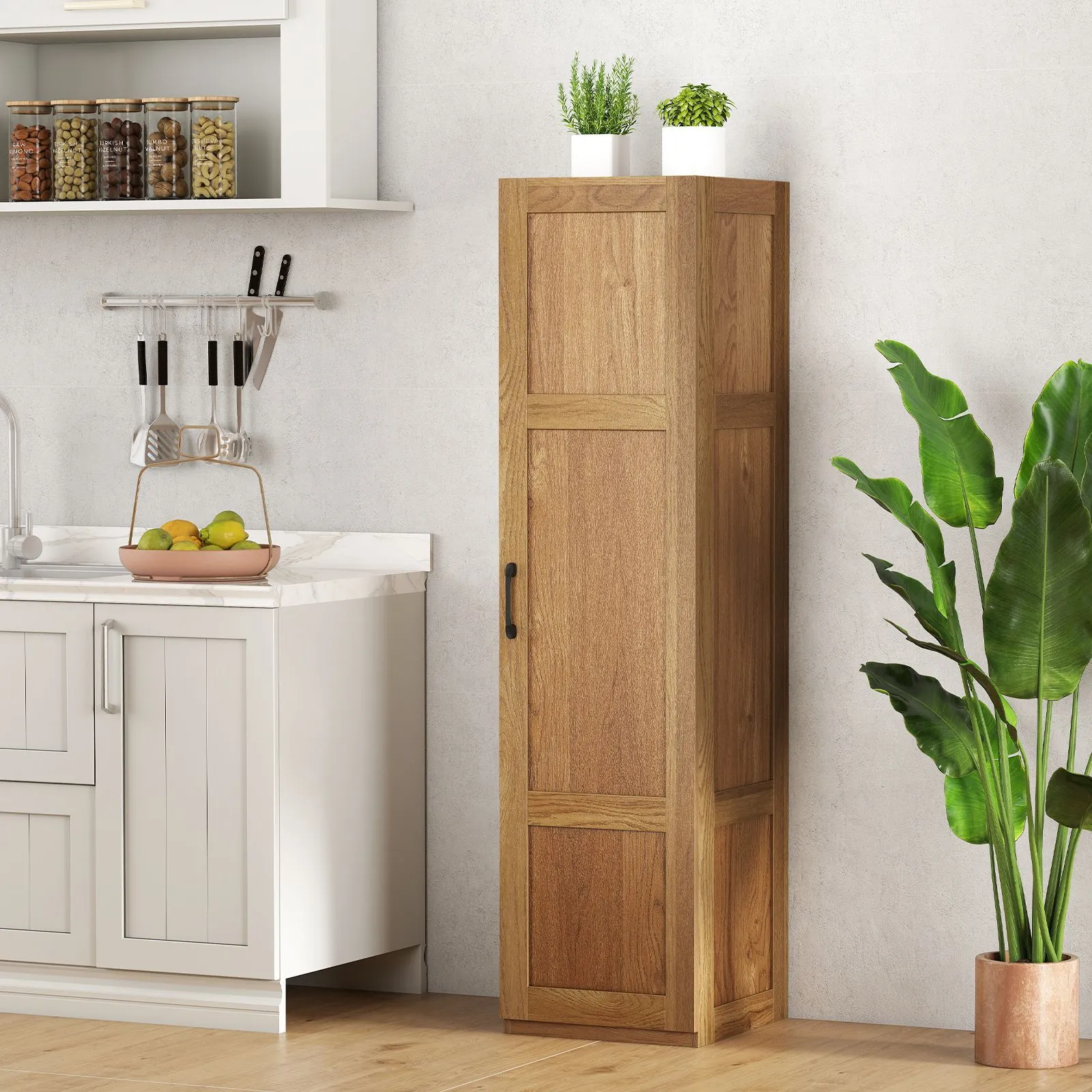 Costway 150 cm Tall Storage Cabinet 4-Tier Freestanding Floor Cabinet in Natural