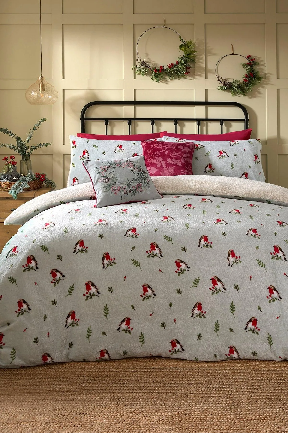 Dreams & Drapes 'Winter Robin' Plush Duvet Cover Set in Duck Egg Blue 4