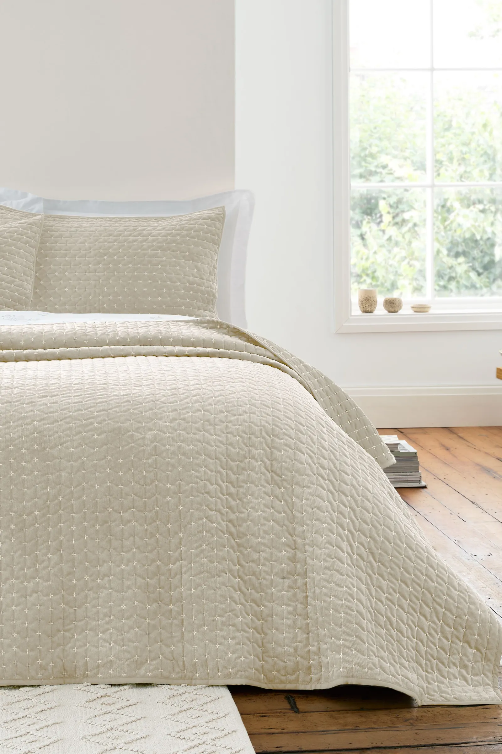 Bianca 'Attica Velvet' Embroidered Bedspread in Natural 1