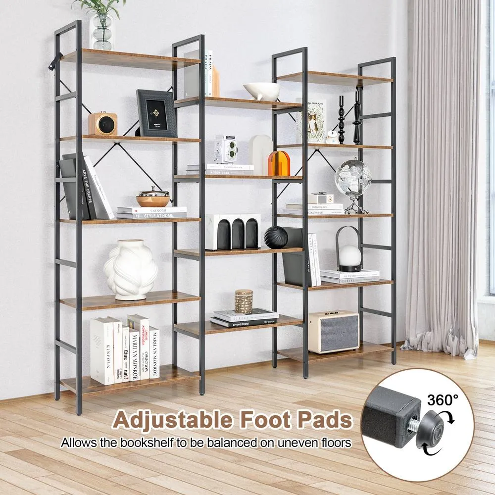 Costway 5-tier Industrial Lsdder Bookshelf Floor Standing Bookcase Display Shelf in Brown 5