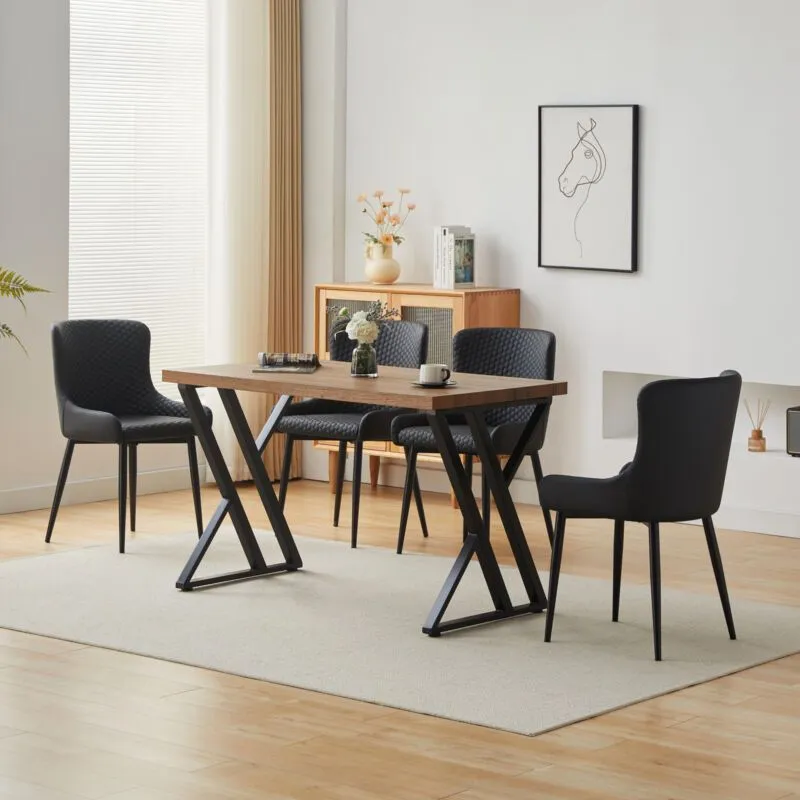 Comfy Living Ltd 5 Piece Industrial Style Dining Set With Oak Effect Table Top in Light Brown