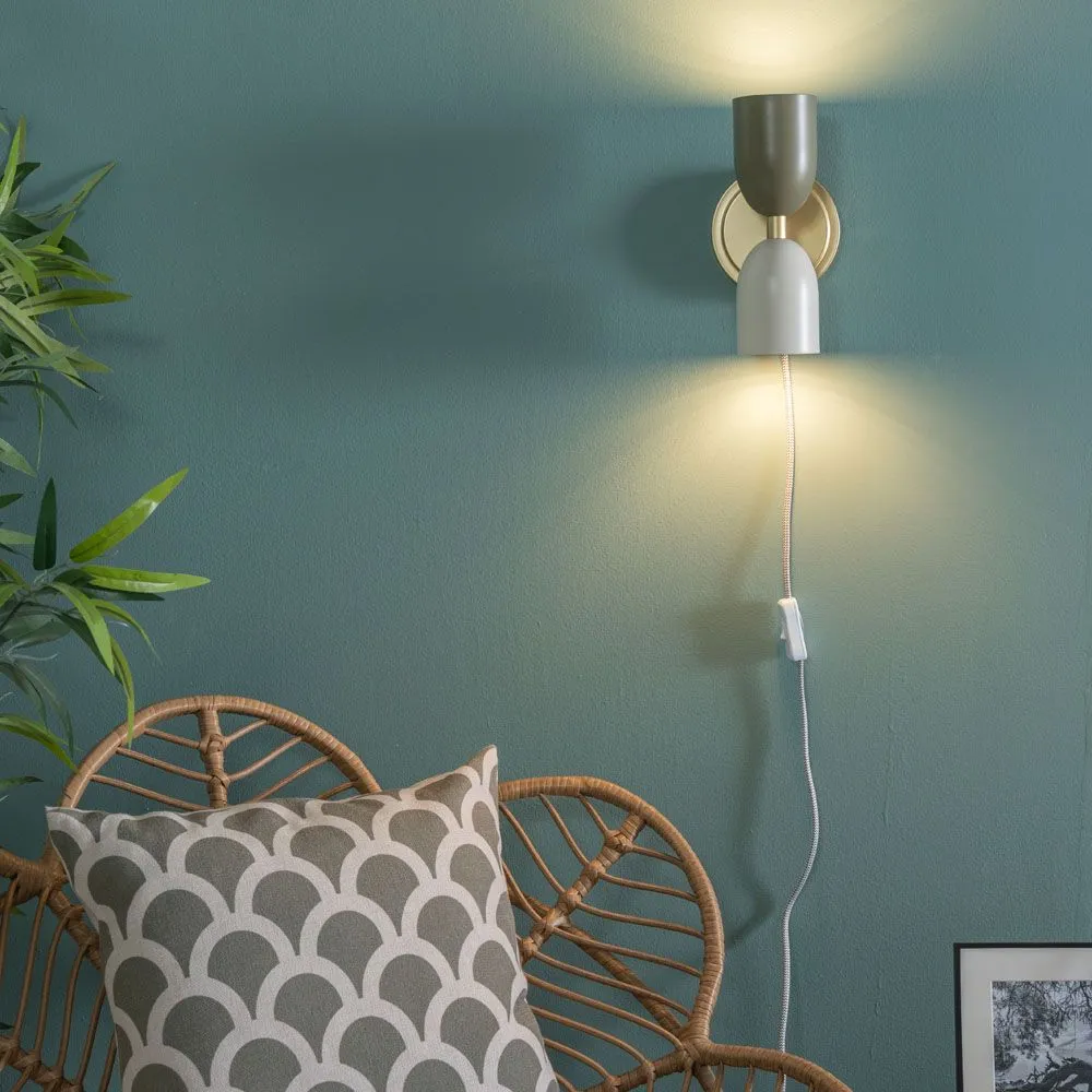ValueLights Pair of - Plug in Gold Up & Down Easy Fit Wall Lights with Khaki / Cream Shades 4