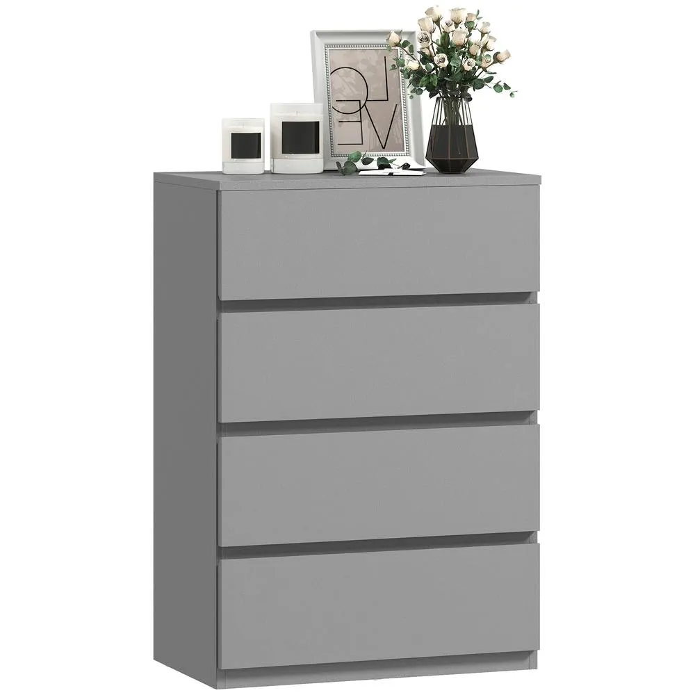 HOMCOM Bedroom Chest of Drawers, 4 Drawers Dresser, Drawer Unit in Grey 2