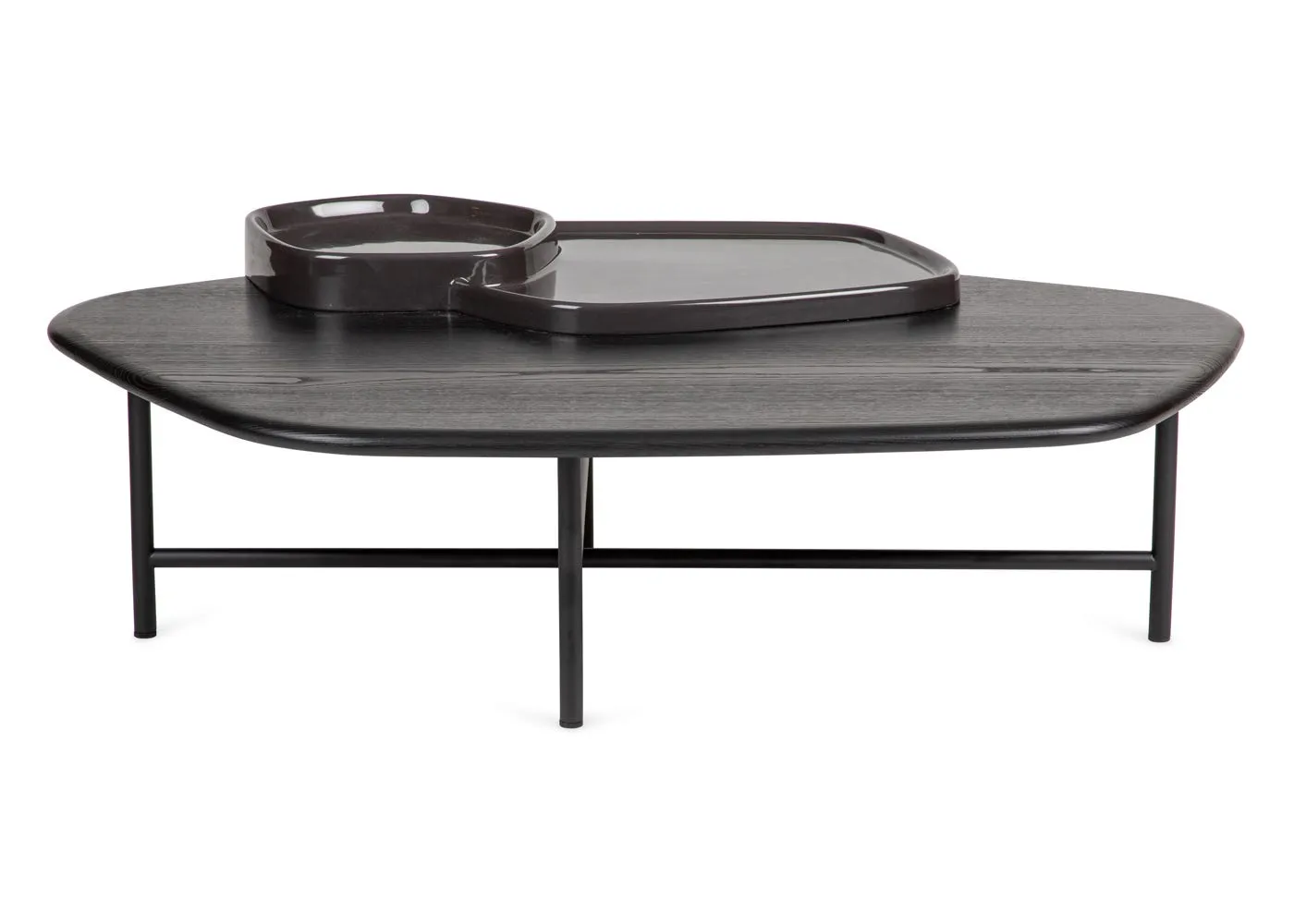 Ligne Roset Lewa Low Coffee Table Black Stained Ash Top Black Cermaic Holder