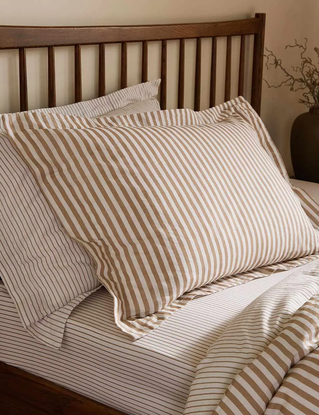 YARD 2 Pack Pure Cotton Hebden Stripe Pillowcases Natural Mix