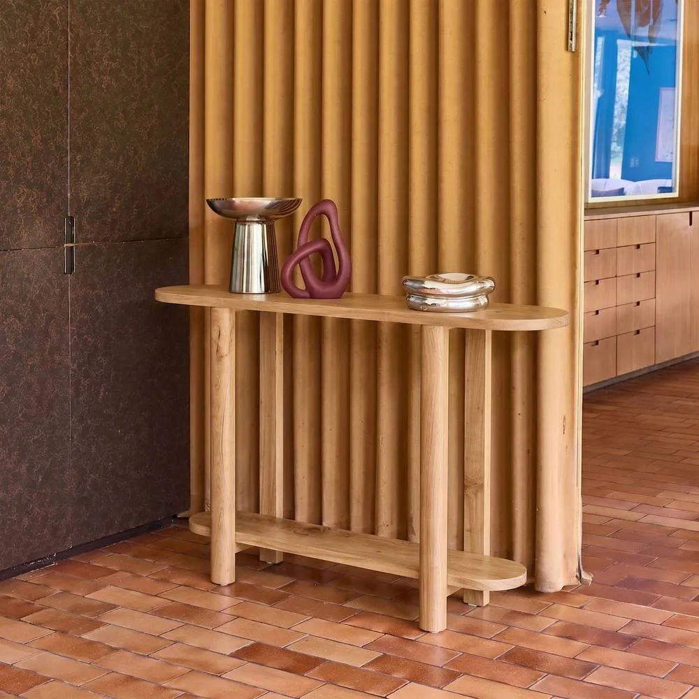 sweeek Oval console with 2 levels acacia wood in Beige 4