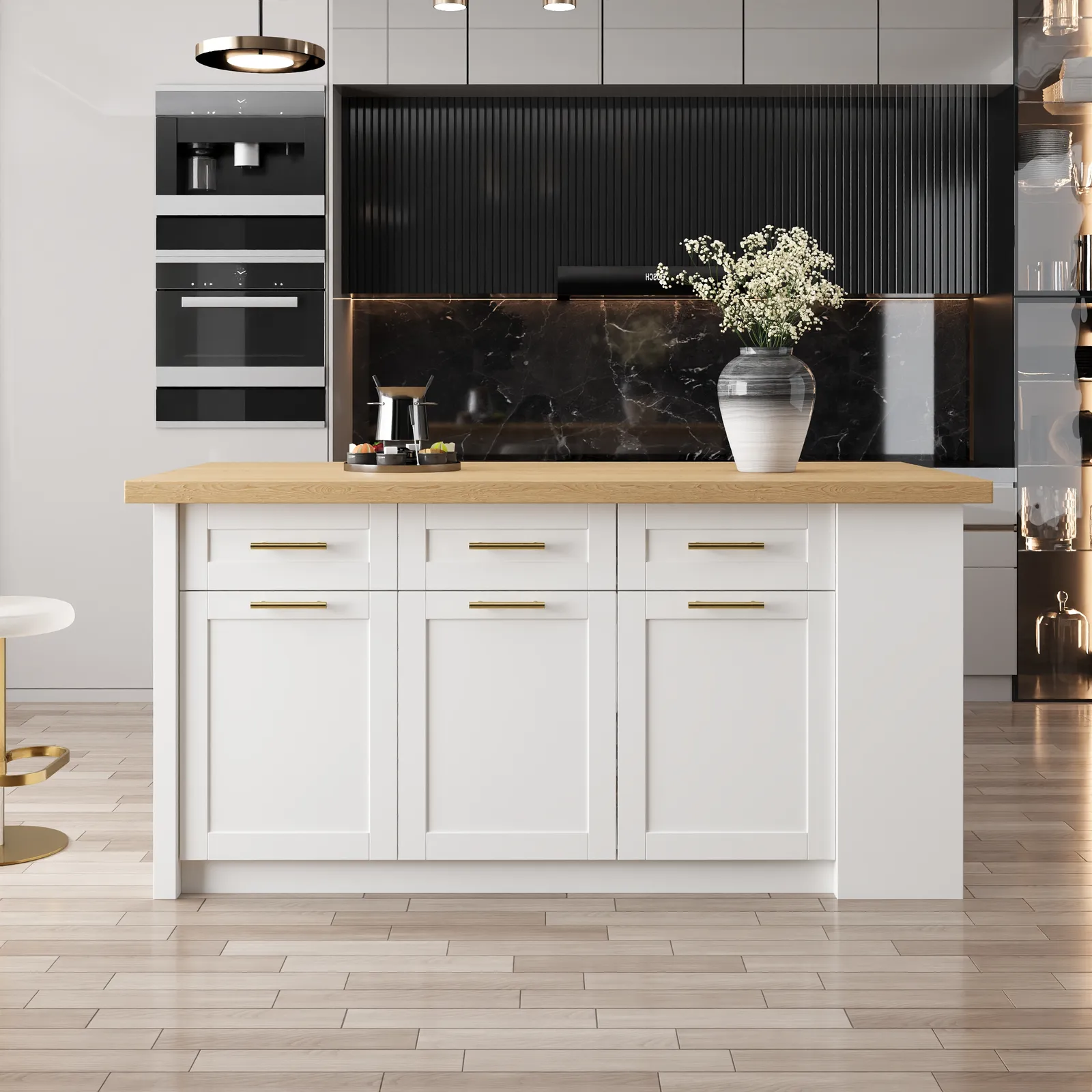 183 cm Large Natural & White Kitchen Island with Storage Modern Kitchen Cabinet