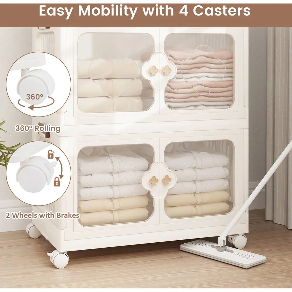 Costway 159L Storage Bins Stackable Storage Containers with Lid & Wheels-White in White 4