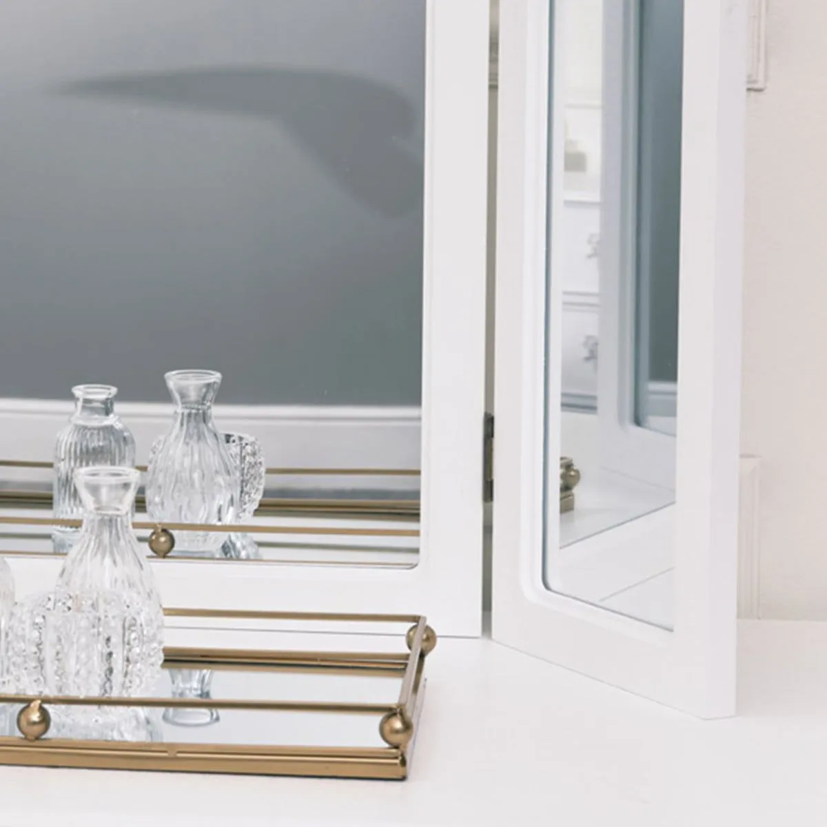 Melody Maison Antique White Triple Dressing Table Mirror - Pays Blanc Range 6