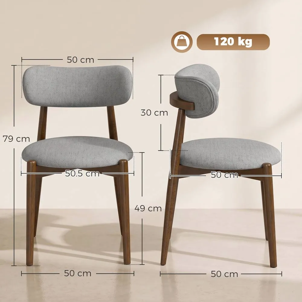 HOMCOM Dining Chairs Chenille Curved Backrest Set of 2 in Grey 3