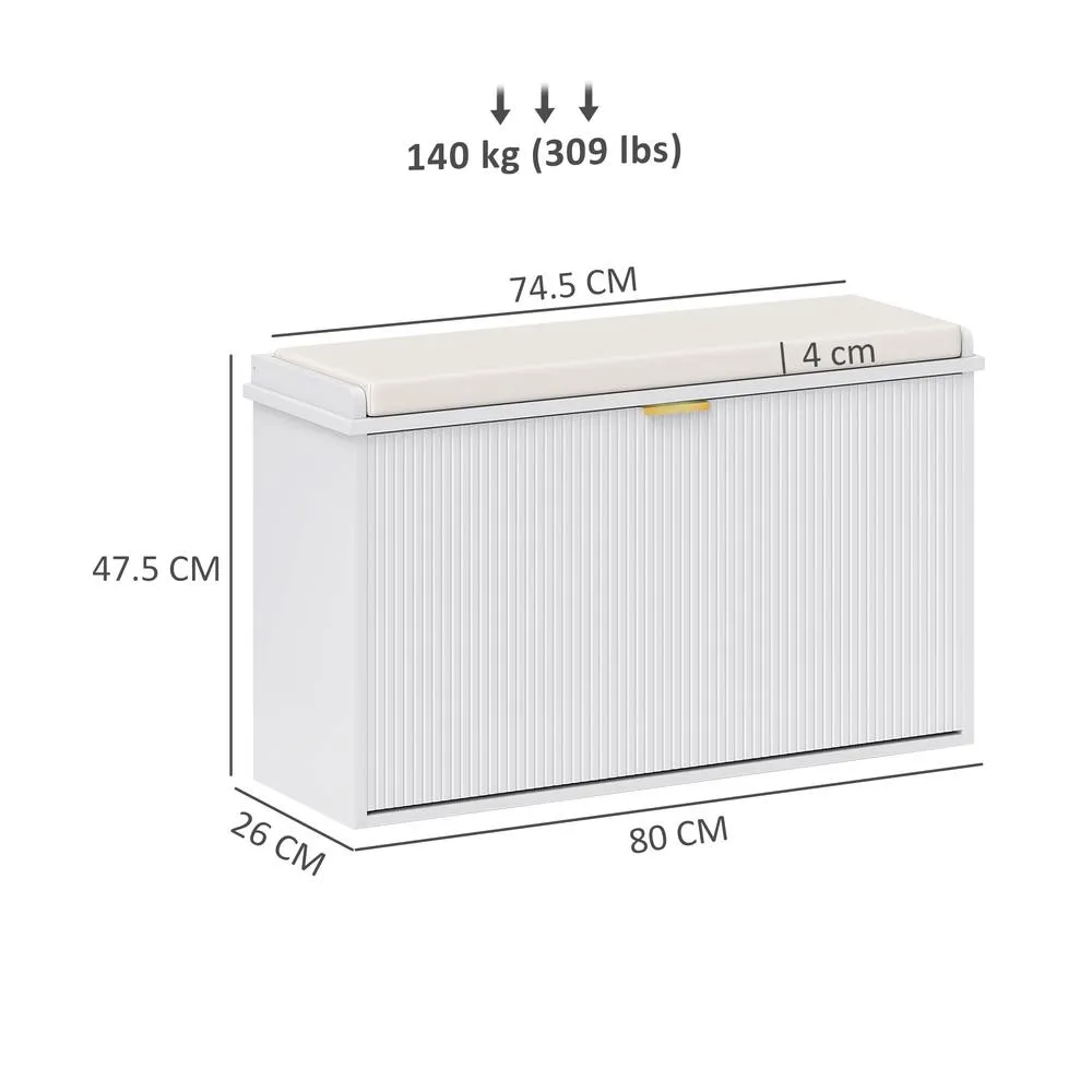 HOMCOM Shoe Storage Bench with Cushion & Flip-Drawer 80x26x47.5cm White 3