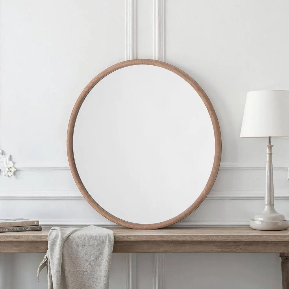 Yearn Mirrors Yearn Solid Oak Nataural Round Wall Mirror, Clear 4
