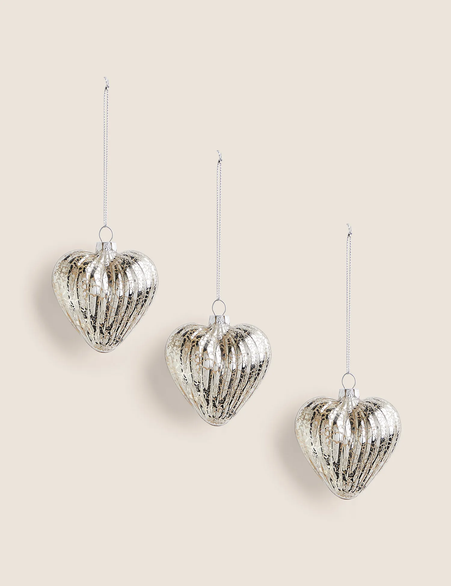 M&S 3 Pack Silver Hanging Heart Decorations