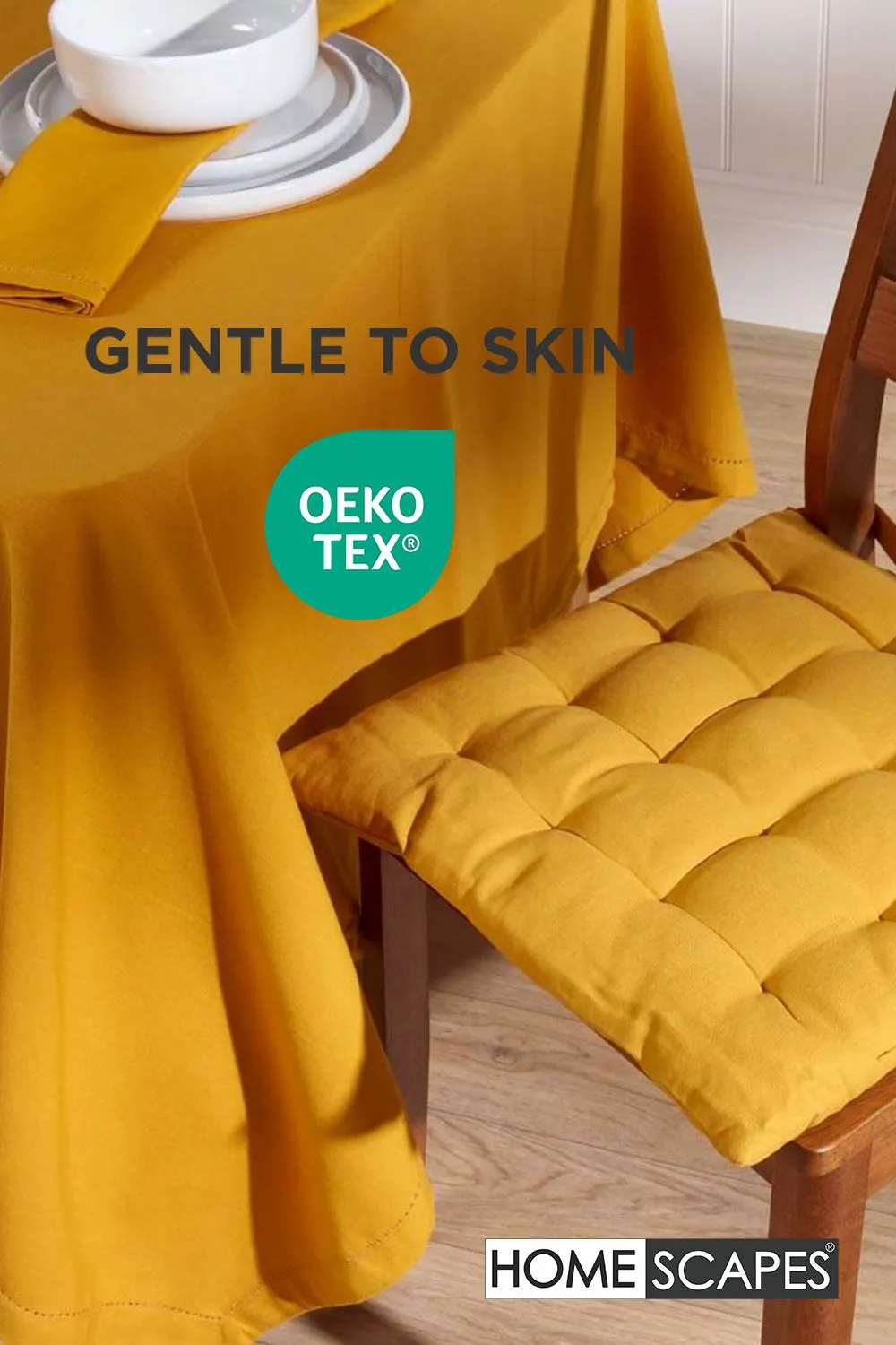 Homescapes 4 Pack Seat Pads Luxury 100% Cotton Indoor Outdoor Garden Cushion, 40cm in Mustard 3