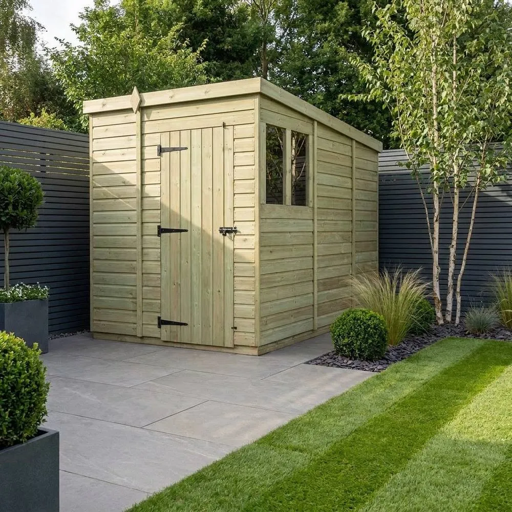 Buttercup Farm 6ft x 9ft Pent Garden Shed Single Door With Windows - Timber in Brown 2