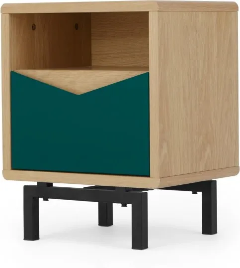 Louis Bedside Table, Oak & Green