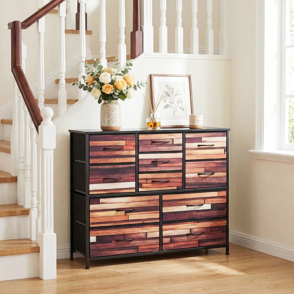Costway 11-Drawer Dresser 100 cm Tall Storage Chest w/Non-Woven Fabric Drawers in Brown 5