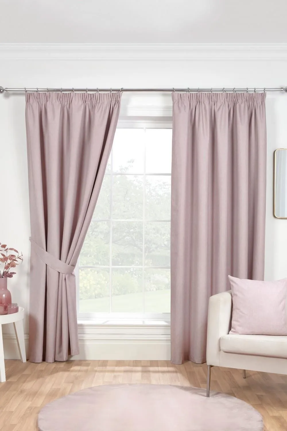 Sundour Eclipse Pencil Pleat Blackout Curtains Taped Curtain Pair in Pink 1