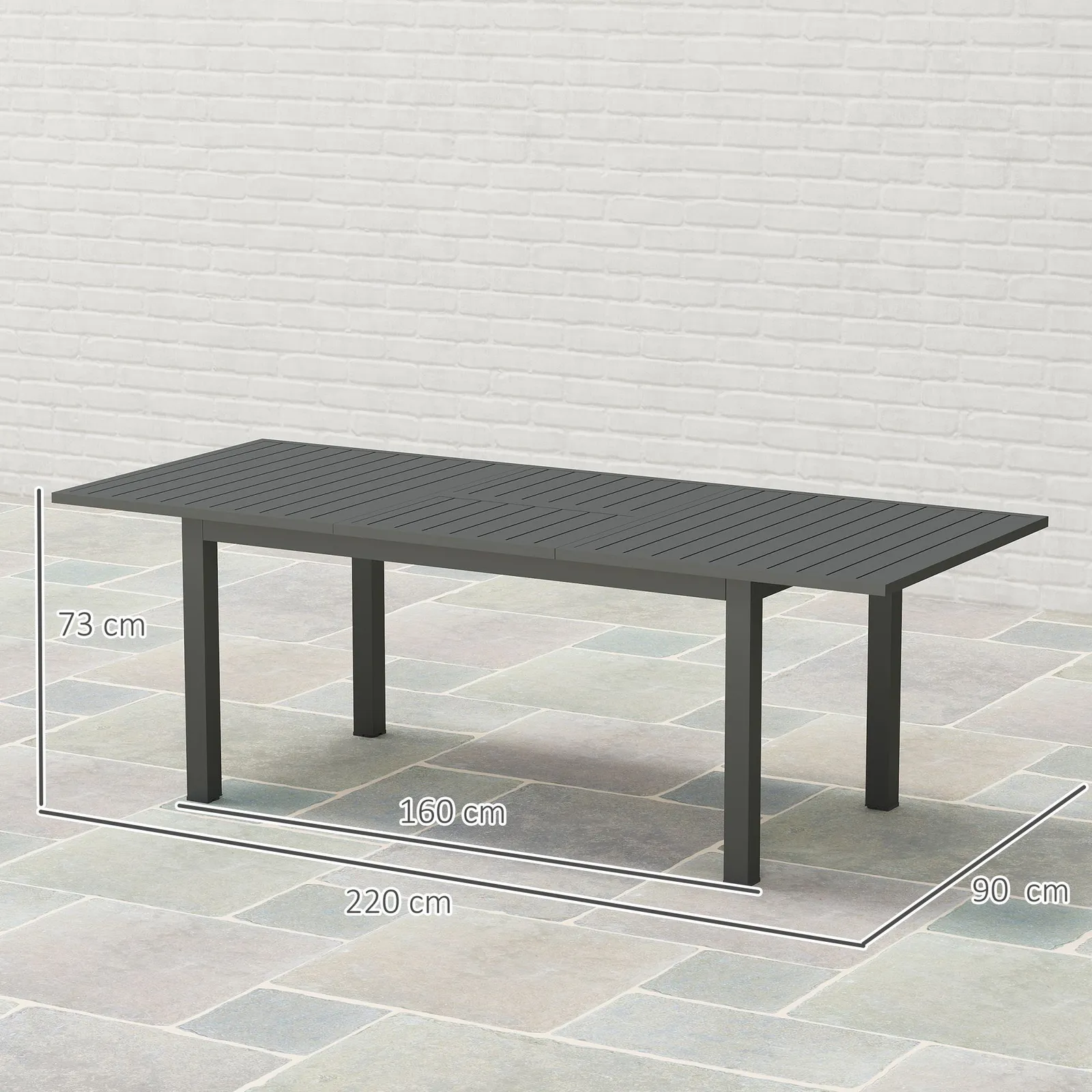 OUTSUNNY Extending Garden Table with Slatted Top, 160/220 x 90 x 73 cm, Grey 3
