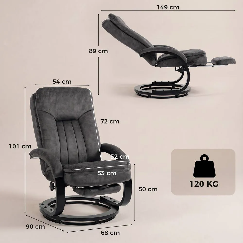 HOMCOM Swivel Recliner Chair, Velvet Manual Recliner Armchair in Dark Grey 3