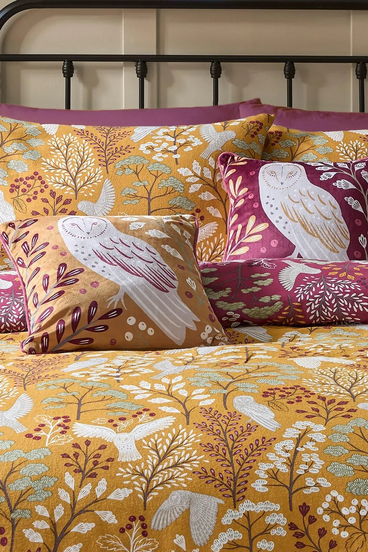 Dreams & Drapes 'Enchanted' Owl Print Velvet Filled Cushion in Red 4