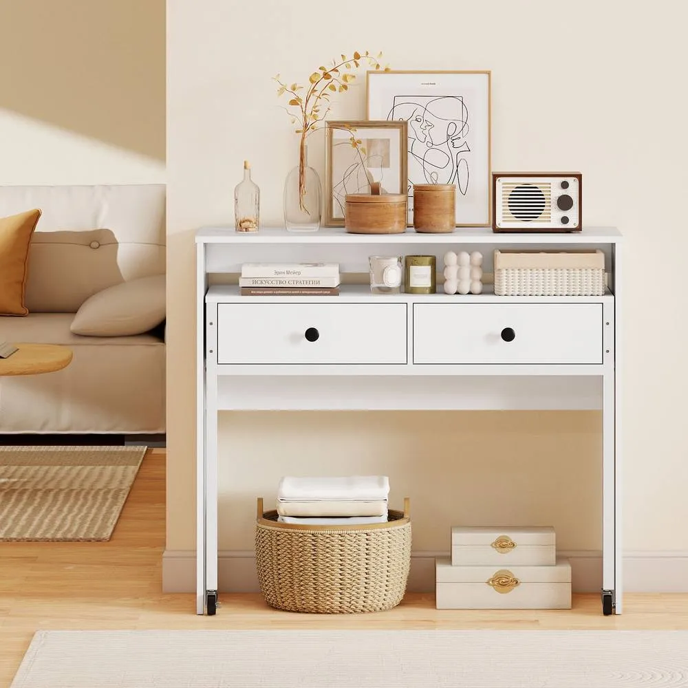 Costway Extendable Computer Desk Convertible Home Office Desk w/ Drawers in White 1