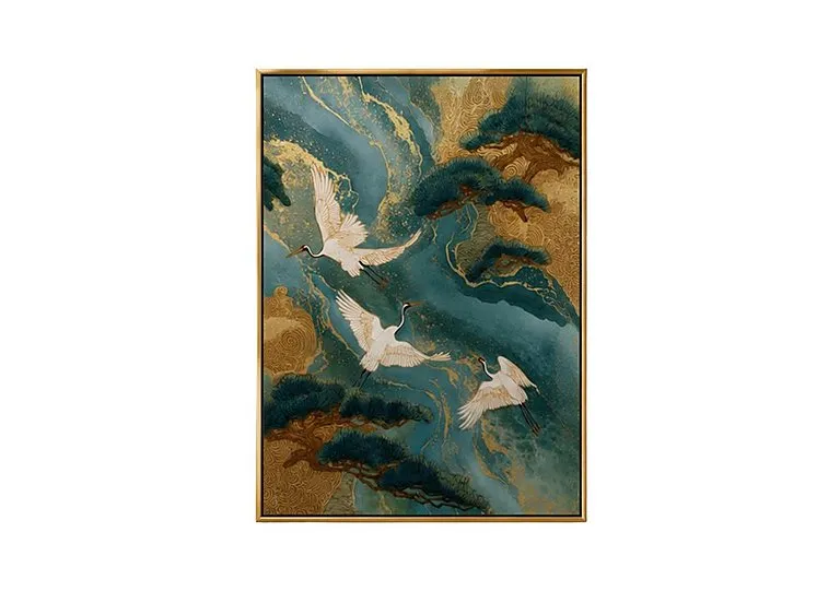 Teal River Crane 2 Framed Velvet Canvas - Home Accessories - In Time for Christmas