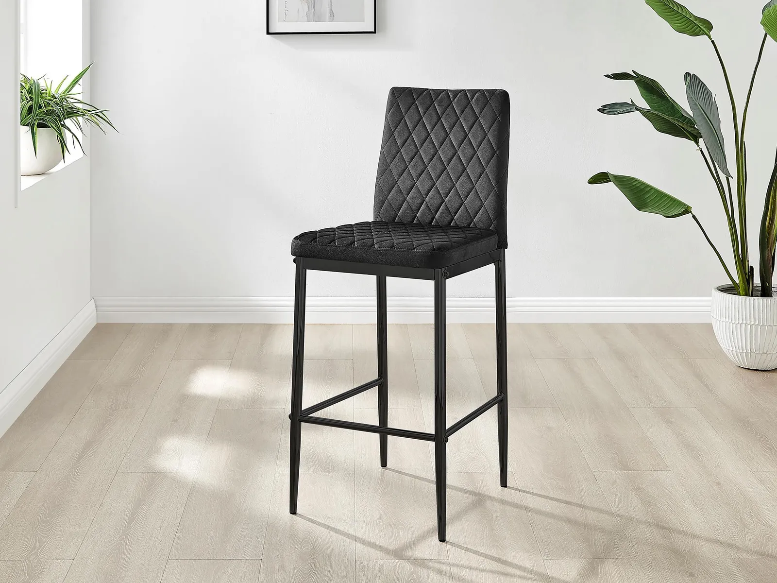 FurnitureboxUK Set of 2 Milan Soft Touch Hatched Velvet Padded Counter Stools With Black Metal Legs 2