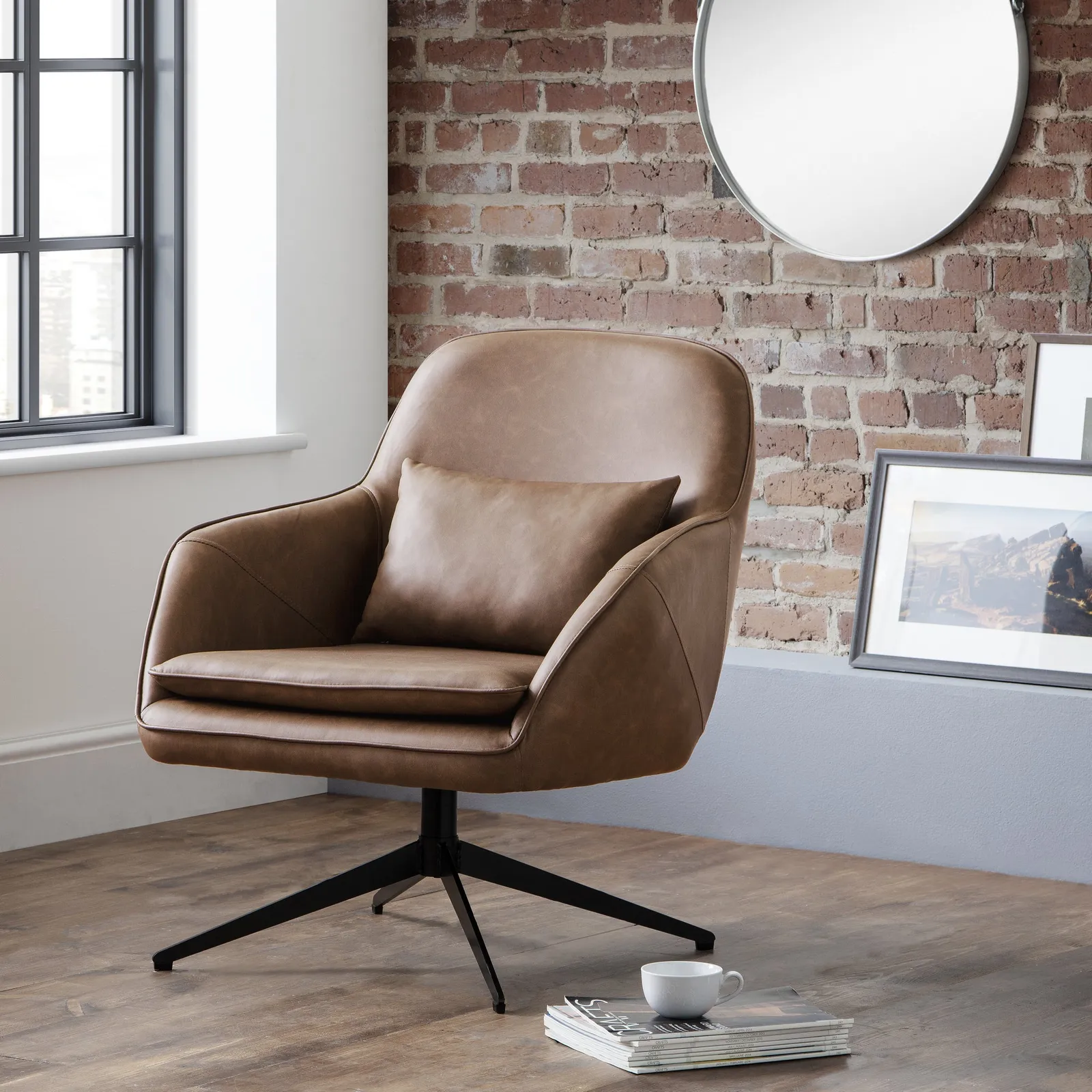 Bowery Faux Leather Brown Swivel Chair Brown