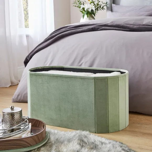 Recycled Velour Lozenge Ottoman with Tray 3