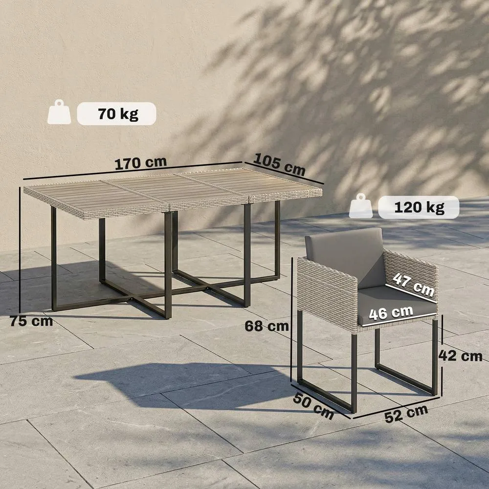 OUTSUNNY Rattan Garden Furniture Set, Rattan Table & Chairs with Cushions in Light Grey 3
