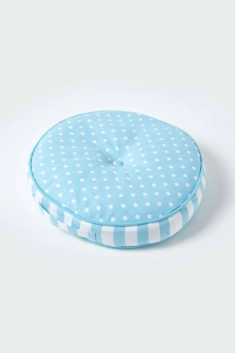 Homescapes Polka Dots & Stripes Round Floor Cushion in Blue 1