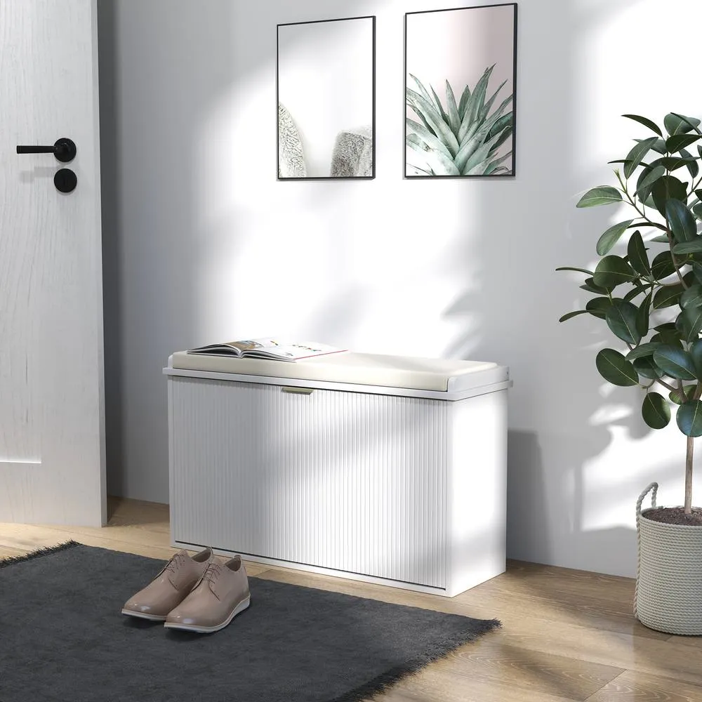HOMCOM Shoe Storage Bench with Cushion & Flip-Drawer 80x26x47.5cm White 2