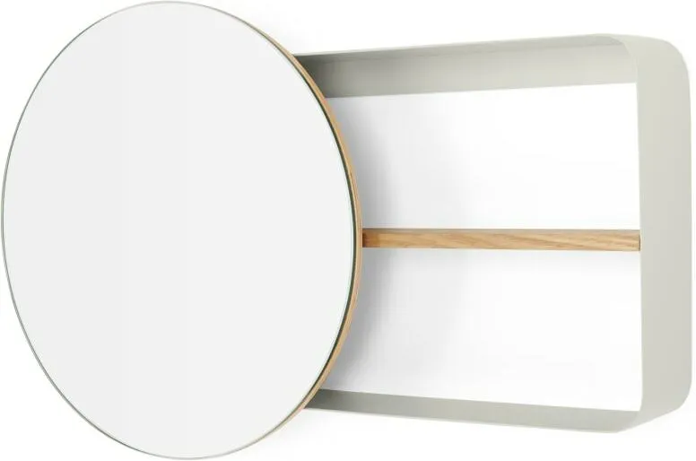 Joris Metal & Wood Round Mirror and Shelf Unit, Off White