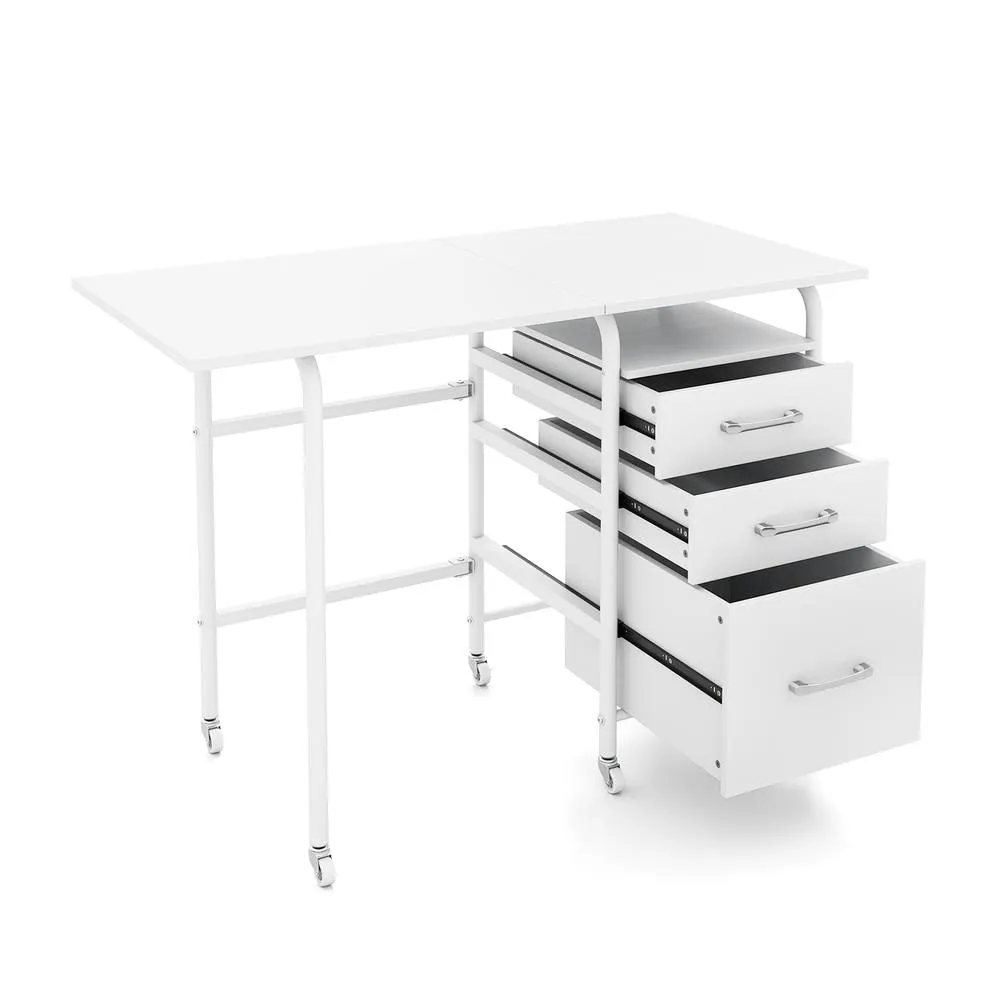 Costway Folding Desk with 3 Drawers Convertible Computer Desk in White 1