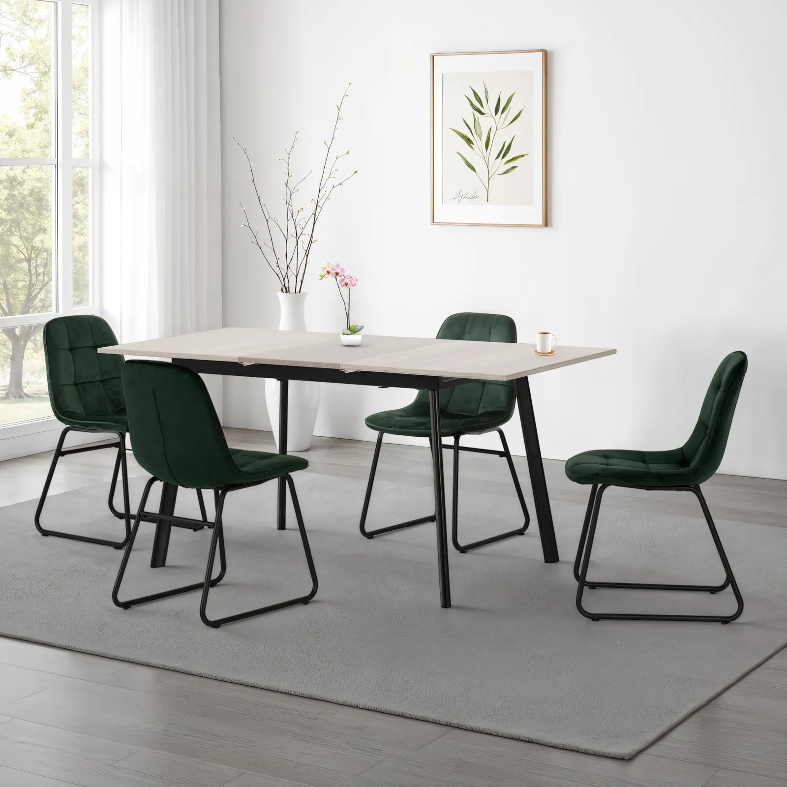 Seconique Avery Extending Dining Set with Lukas Chairs in Green 1