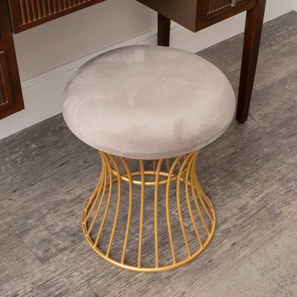 Melody Maison Gold & Grey Metal Detailed Upholstered Dressing Table Stool in Beige 6