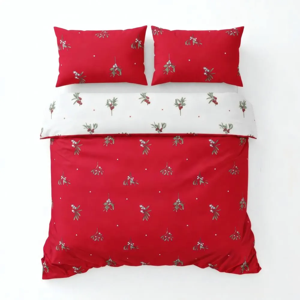 Rapport Home Mistletoe Christmas Reversible Microfibre Duvet Cover Set & Pillowcase in Red 3
