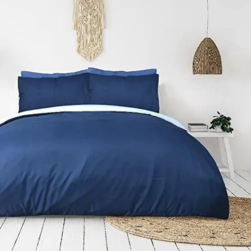Smart Living Luxury Hotel Quality Reversible Ribbed Velvet Duvet Cover with Pillowcases in Blue 2